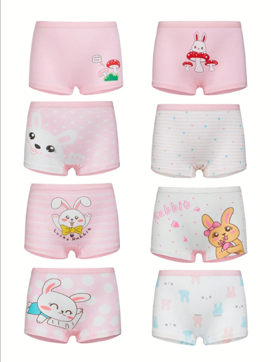 8pcs/set Girls' Cute Rabbit Design Square Underwear Combination