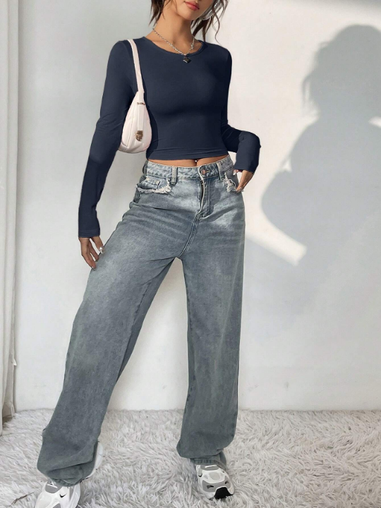 EZwear Long Sleeve Cropped T-shirt