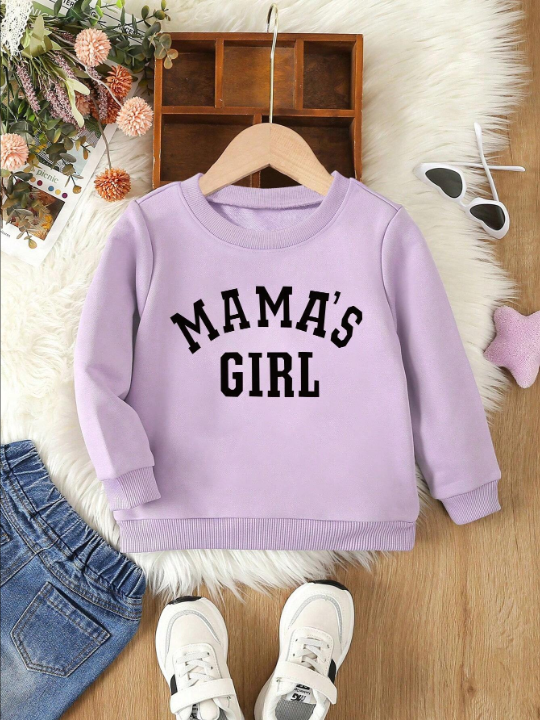 SHEIN Kids EVRYDAY Little Girl's Letter Print Round Neck Sweatshirt