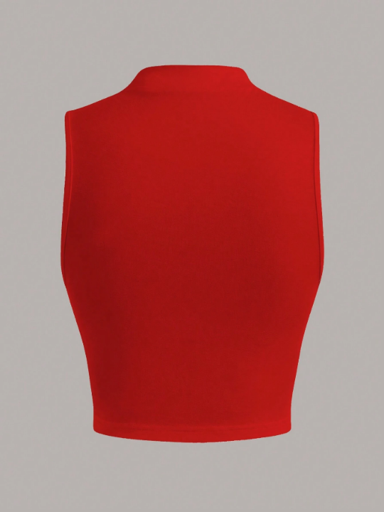 EZwear Summer Out Stand Collar Pleated Red Vest Top