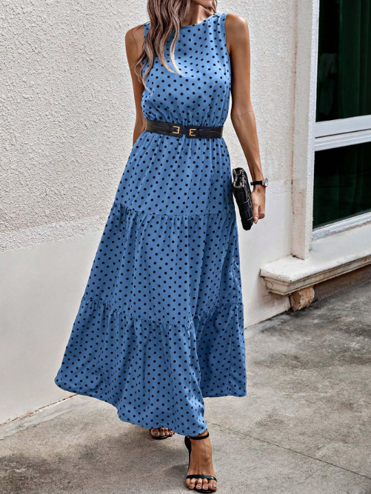 LUNE Polka Dot Printed Sleeveless Dress