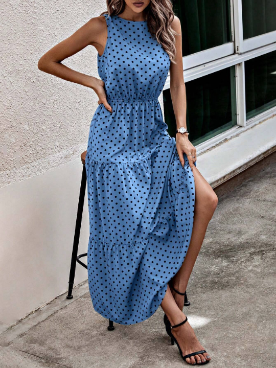 LUNE Polka Dot Printed Sleeveless Dress