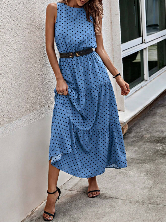 LUNE Polka Dot Printed Sleeveless Dress