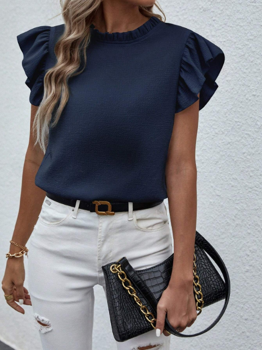 Solid Color Ruffle Sleeve Shirt