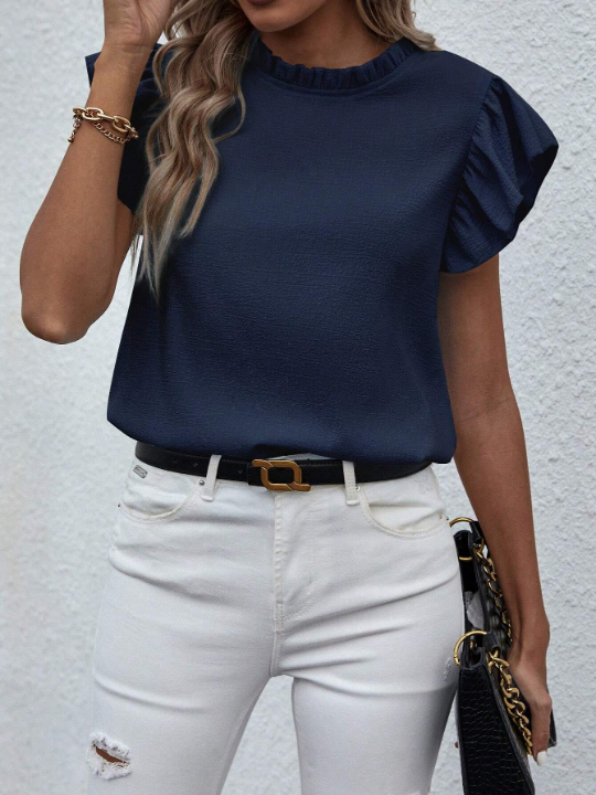 Solid Color Ruffle Sleeve Shirt