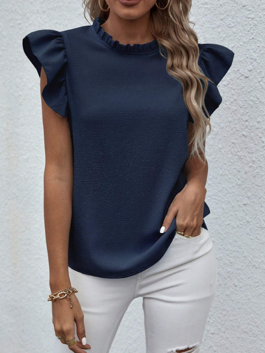 Solid Color Ruffle Sleeve Shirt