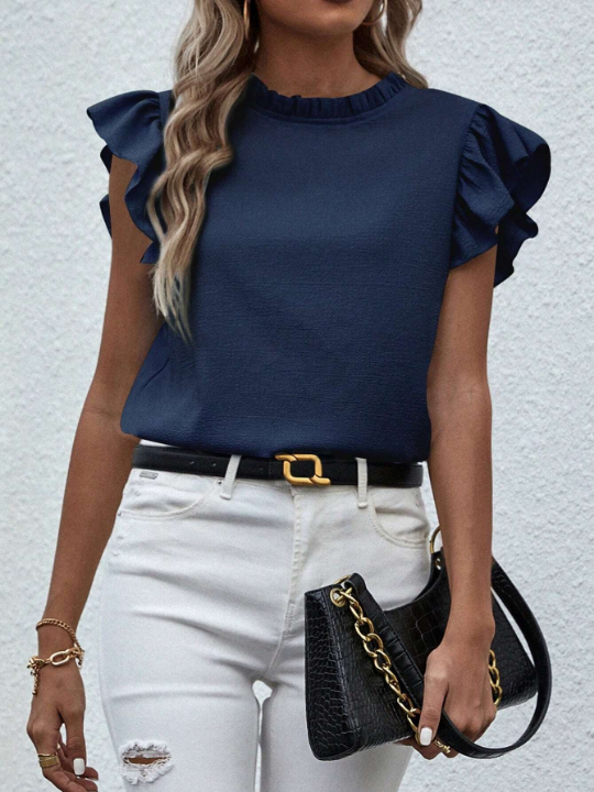 Solid Color Ruffle Sleeve Shirt