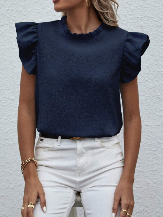 Solid Color Ruffle Sleeve Shirt