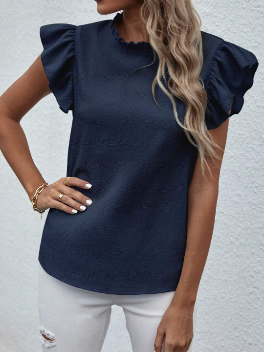 Solid Color Ruffle Sleeve Shirt