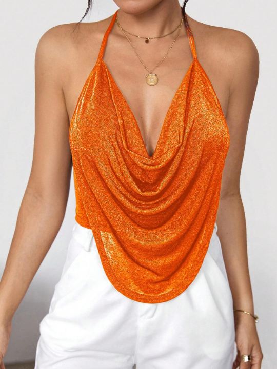 Privé Concert Draped Front Backless Party Halter Top