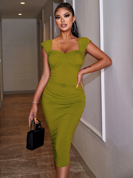 Women'S Solid Color Sweetheart Neck Bodycon Dress