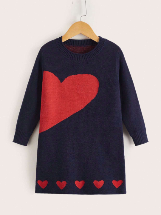 Toddler Girls' Love Heart Pattern Sweater Dress