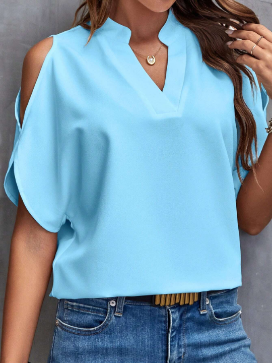 Clasi Women's V-Neck Cold Shoulder Spring Blouse