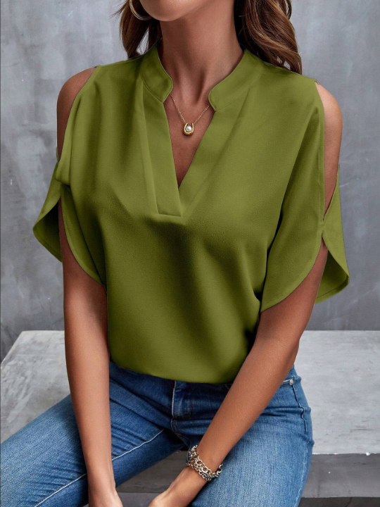 Clasi Notch Collar Slit Sleeve Blouse