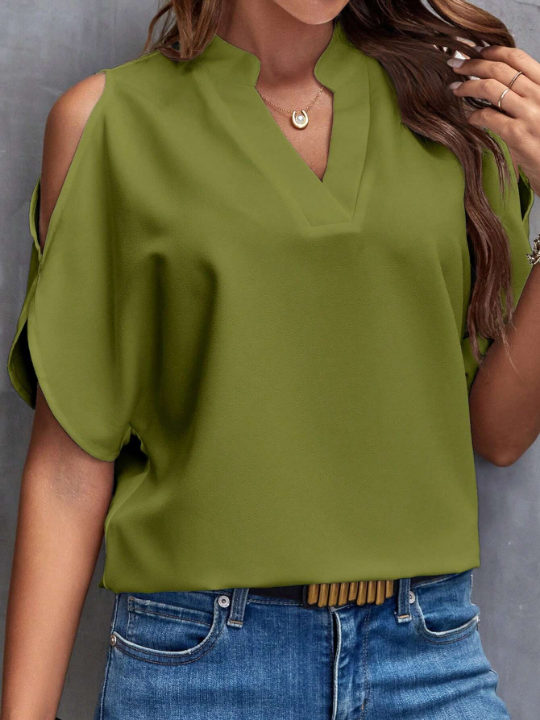 Clasi Notch Collar Slit Sleeve Blouse