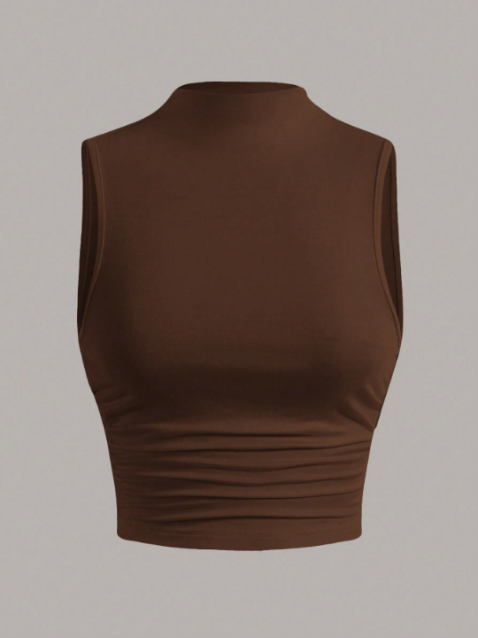 EZwear Solid Color Stand Collar Vest Top