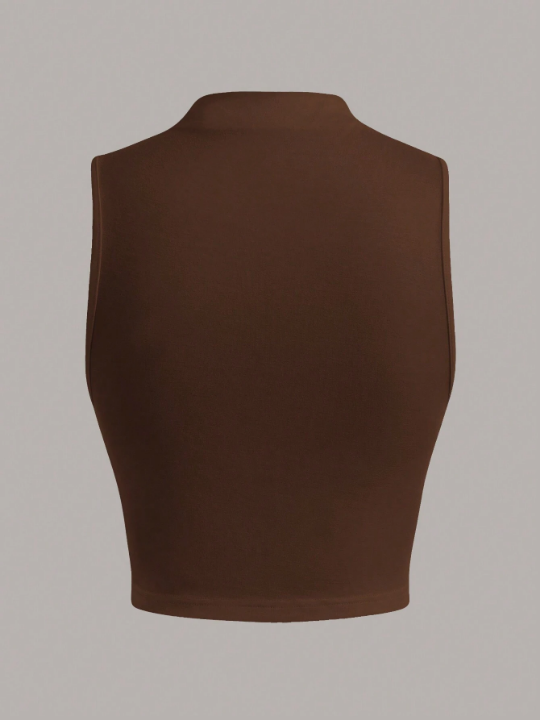 EZwear Solid Color Stand Collar Vest Top