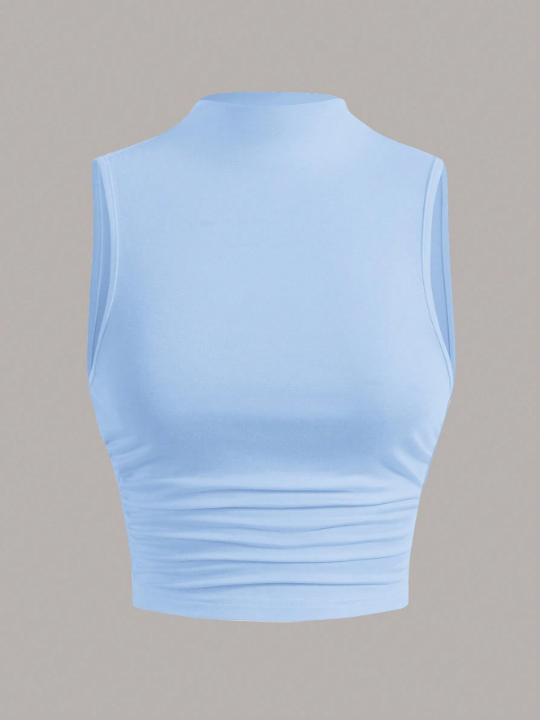 EZwear Stand Collar Pleated Sleeveless Top