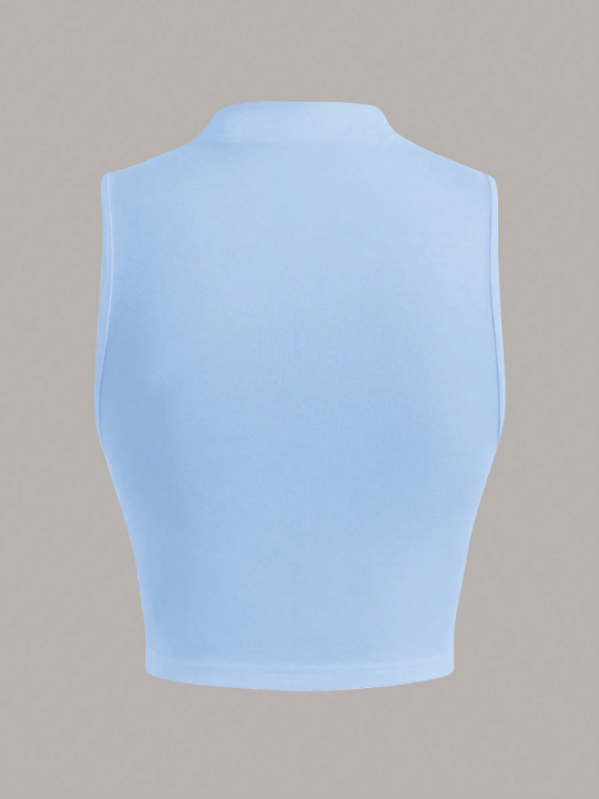 EZwear Stand Collar Pleated Sleeveless Top