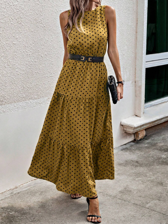 LUNE Polka Dot Print Sleeveless Dress