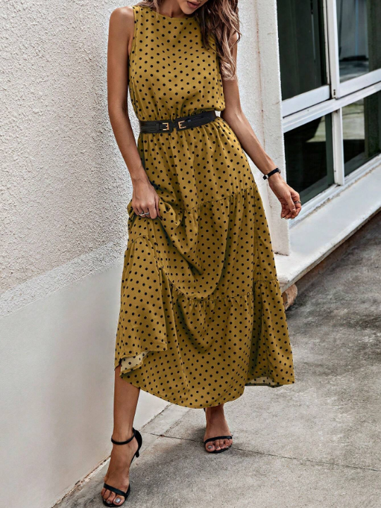 LUNE Polka Dot Print Sleeveless Dress