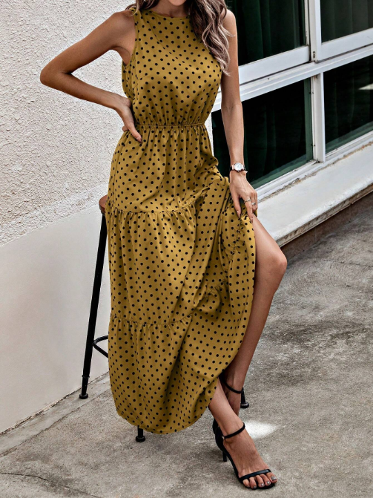 LUNE Polka Dot Print Sleeveless Dress