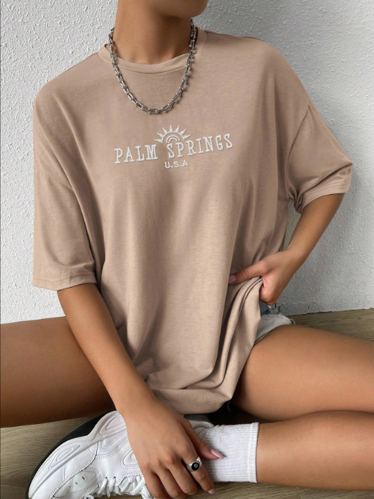 Drop Shoulder Letter Print T-Shirt