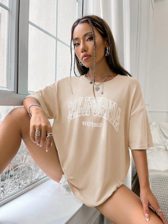 Loose Fit Drop Shoulder T-Shirt With Letter Print