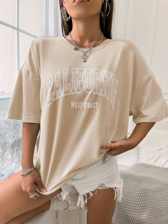 Loose Fit Drop Shoulder T-Shirt With Letter Print