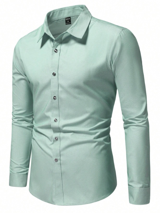 Manfinity Mode Men's Solid Color Button Open Long Sleeve Shirt