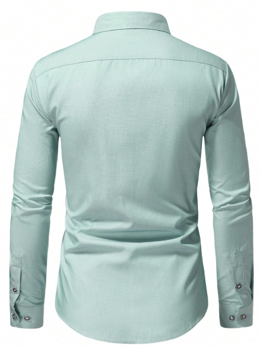 Manfinity Mode Men's Solid Color Button Open Long Sleeve Shirt