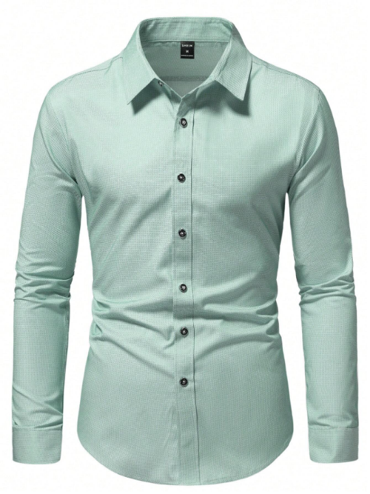 Manfinity Mode Men's Solid Color Button Open Long Sleeve Shirt