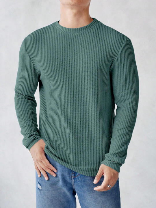 Manfinity Homme Men's Solid Color Rib Knit Long Sleeve T-Shirt