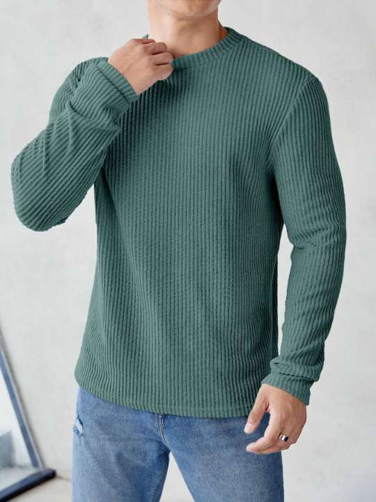 Manfinity Homme Men's Solid Color Rib Knit Long Sleeve T-Shirt