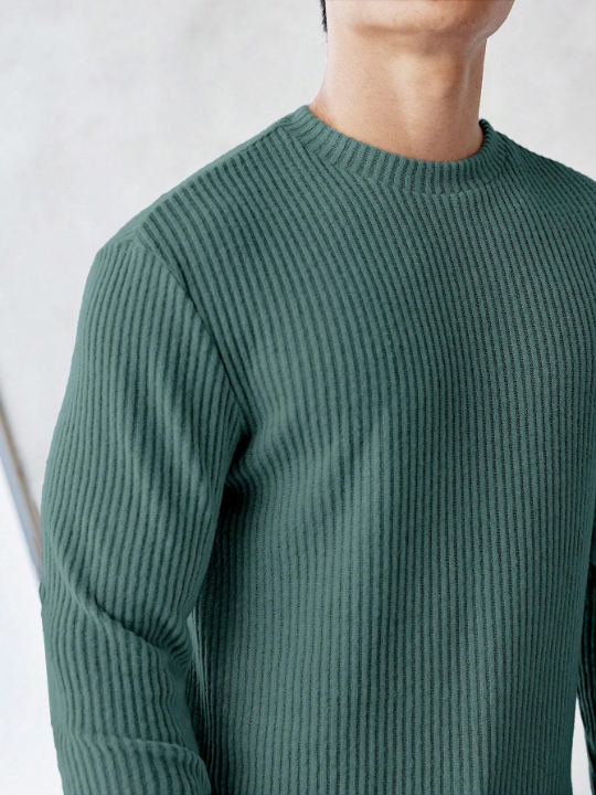 Manfinity Homme Men's Solid Color Rib Knit Long Sleeve T-Shirt