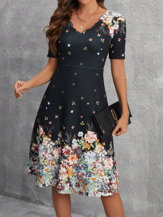 Clasi V-Neck Short Sleeve Floral Print Dress