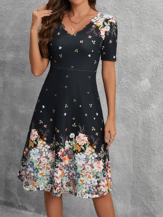 Clasi V-Neck Short Sleeve Floral Print Dress