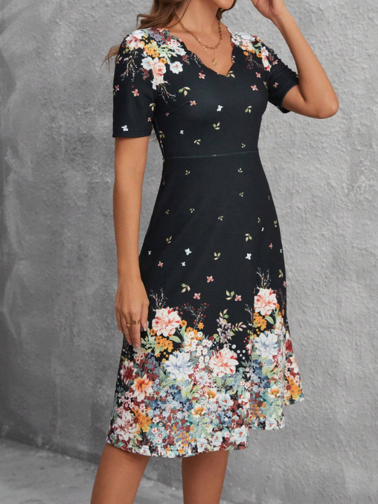 Clasi V-Neck Short Sleeve Floral Print Dress