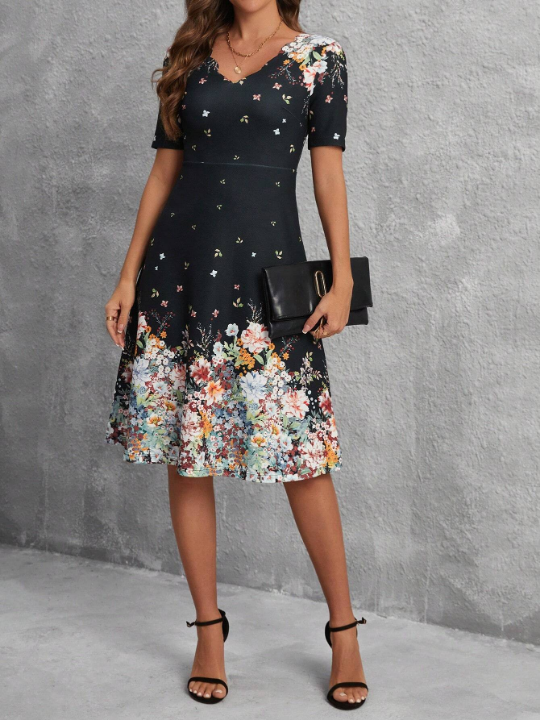 Clasi V-Neck Short Sleeve Floral Print Dress