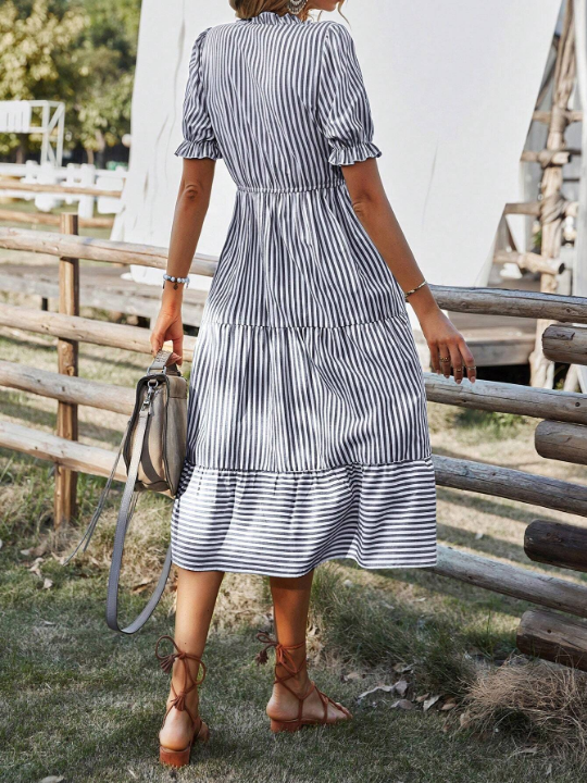 Frenchy Striped Collared Belted Dress