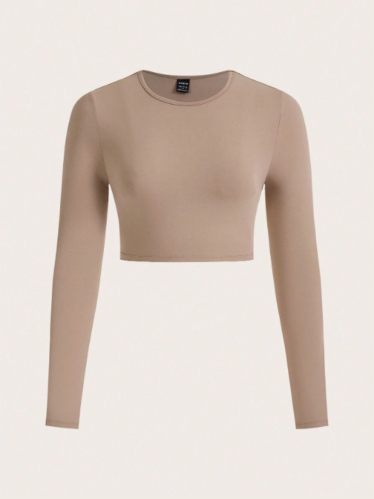 BASICS Round Neck Long Sleeve Cropped T-Shirt