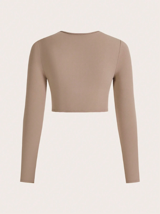 BASICS Round Neck Long Sleeve Cropped T-Shirt