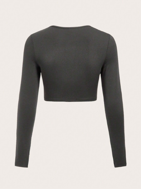 BASICS Round Neck Long Sleeve Cropped T-Shirt