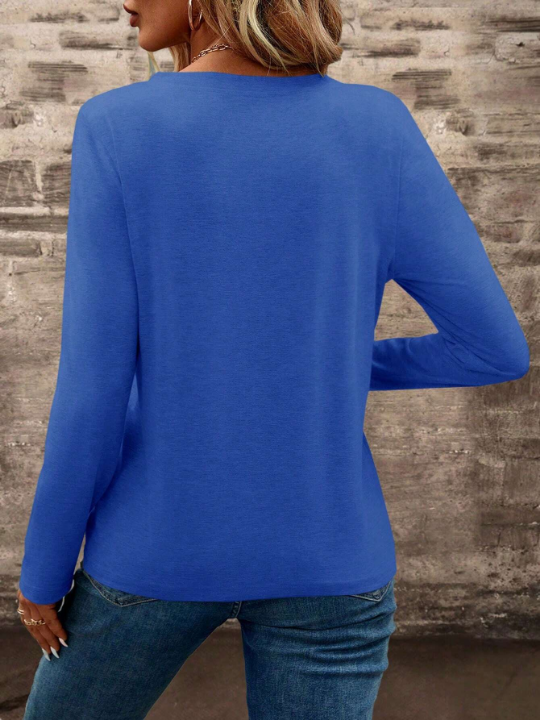 LUNE Notched Collar Long Sleeve T-Shirt