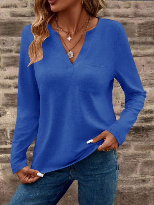 LUNE Notched Collar Long Sleeve T-Shirt