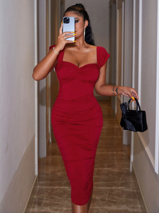 Sweetheart Neck Ruched Bodycon Dress