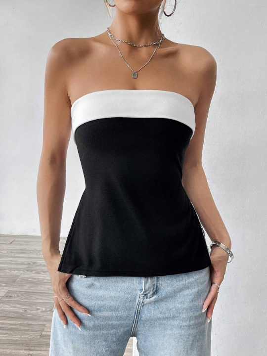 EZwear Women's Summer Black Y2k Contrasting Color Tube Top