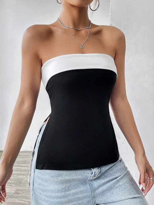 EZwear Women's Summer Black Y2k Contrasting Color Tube Top