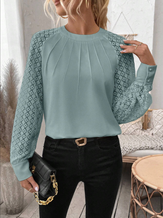 LUNE Ladies' Lace Raglan Long Sleeve Blouse