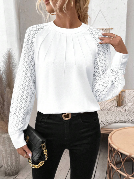 LUNE Women's Lace Raglan Long Sleeve Blouse